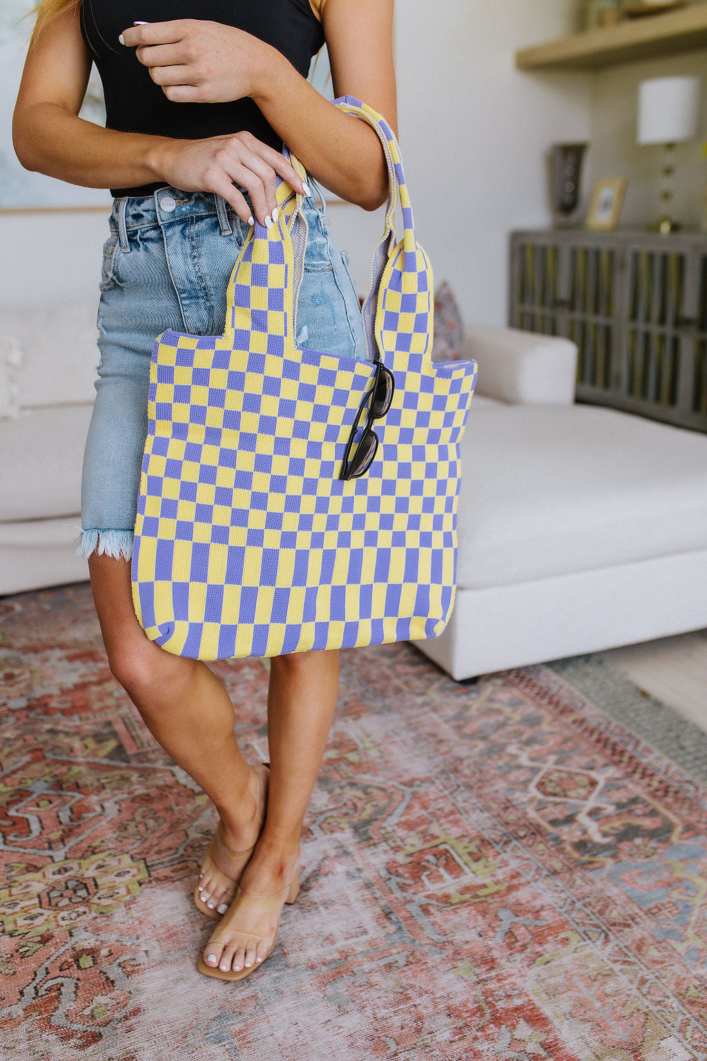 Checkerboard Lazy Wind Big Bag in Lilac & Yellow - Southern Chic Magnolias, LLC