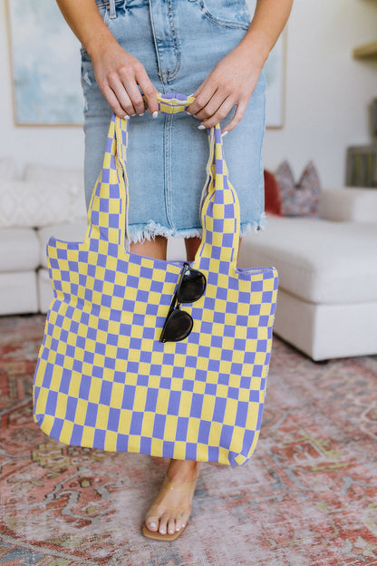 Checkerboard Lazy Wind Big Bag in Lilac & Yellow - Southern Chic Magnolias, LLC