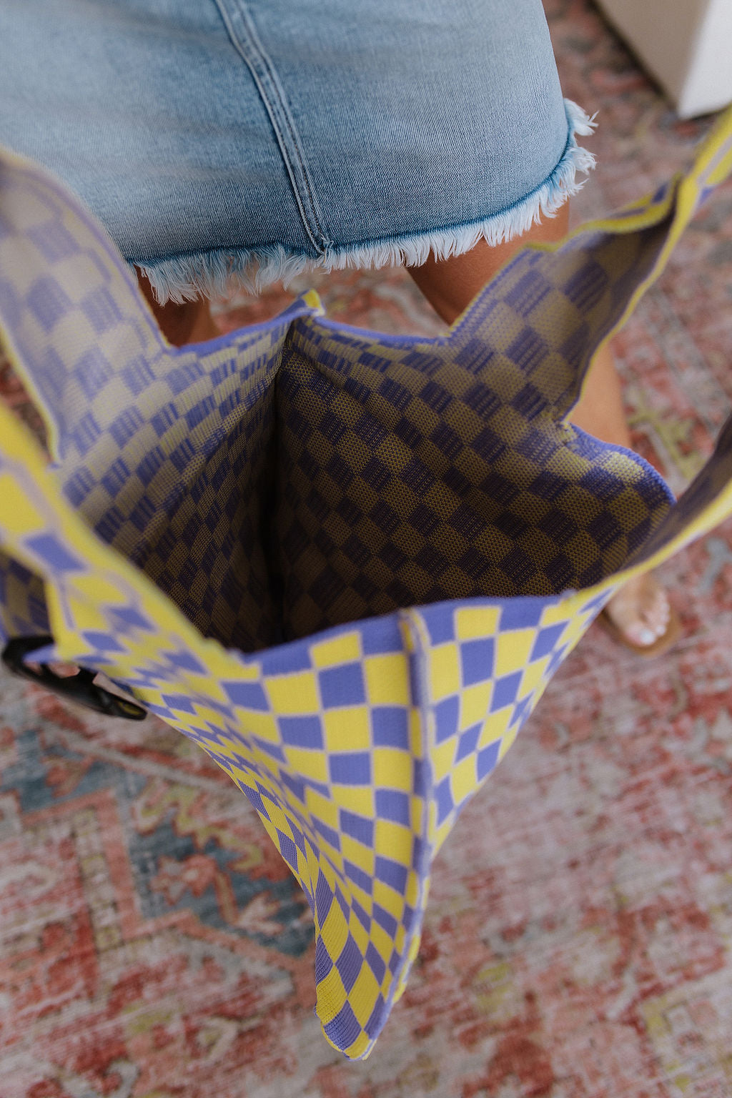 Checkerboard Lazy Wind Big Bag in Lilac & Yellow - Southern Chic Magnolias, LLC