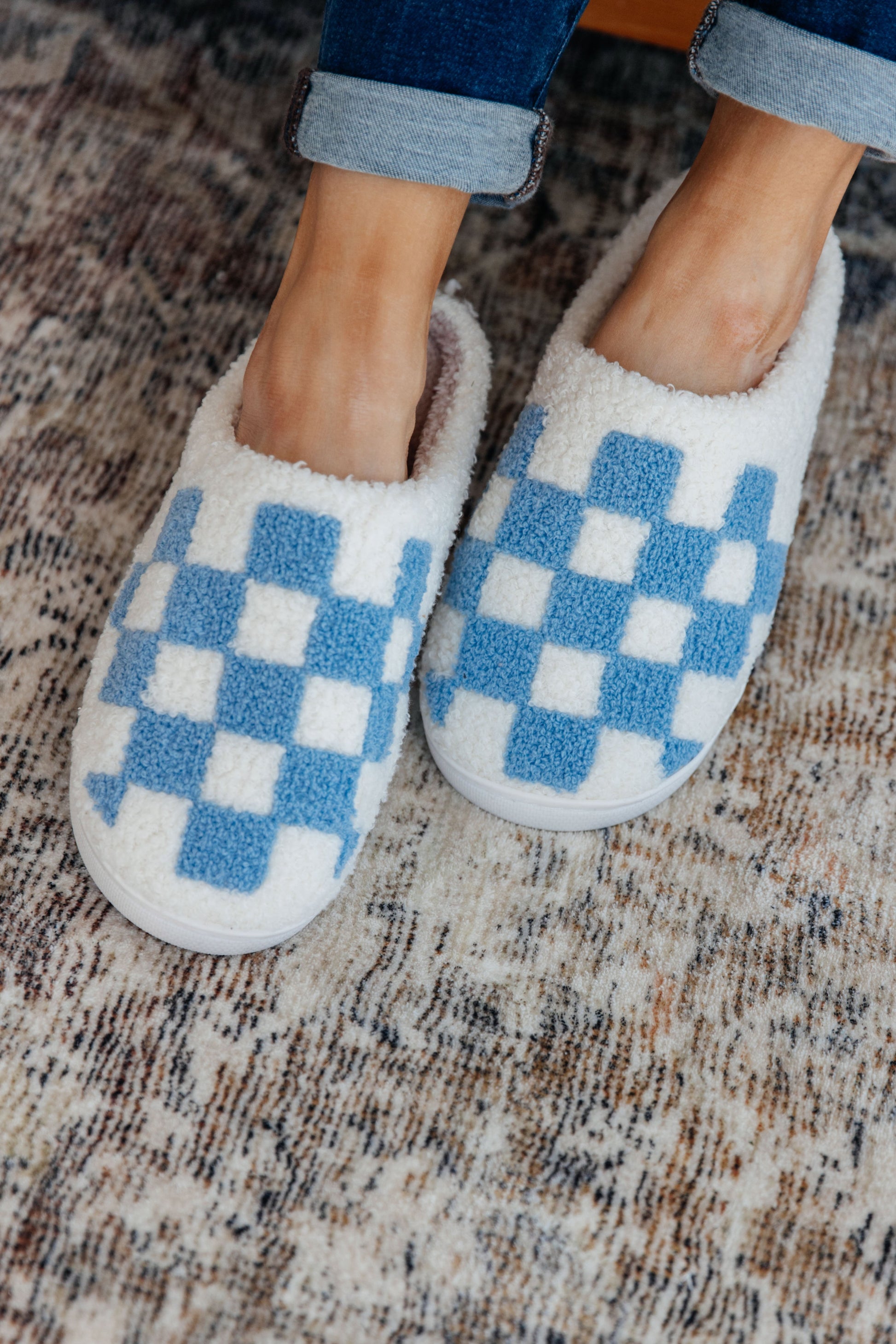 Checked Out Slippers in Blue - Southern Chic Magnolias, LLC