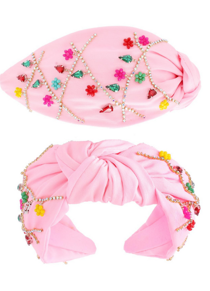 JEWELED CHRISTMAS LIGHTS BEADED KNOTTED HEADBAND PINK - Southern Chic Magnolias, LLC