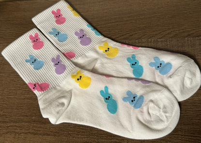 WHITE EASTER KNIT BUNNY RABBIT CREW SOCKS - Southern Chic Magnolias, LLC