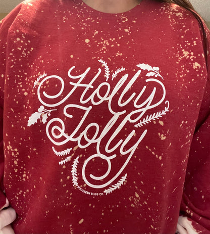 Holly Jolly Bleached Crewneck - Southern Chic Magnolias, LLC