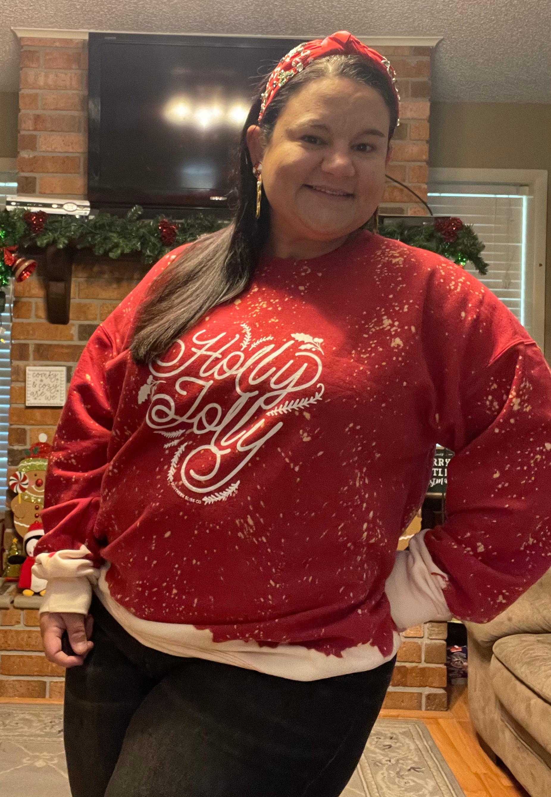 Holly Jolly Bleached Crewneck - Southern Chic Magnolias, LLC