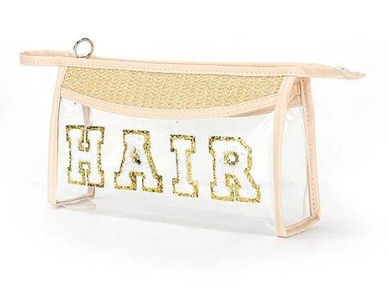 Waterproof Patch Letter Cosmetic / Toiletry Bag "HAIR" - Southern Chic Magnolias, LLC