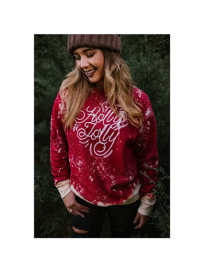 Holly Jolly Bleached Crewneck - Southern Chic Magnolias, LLC