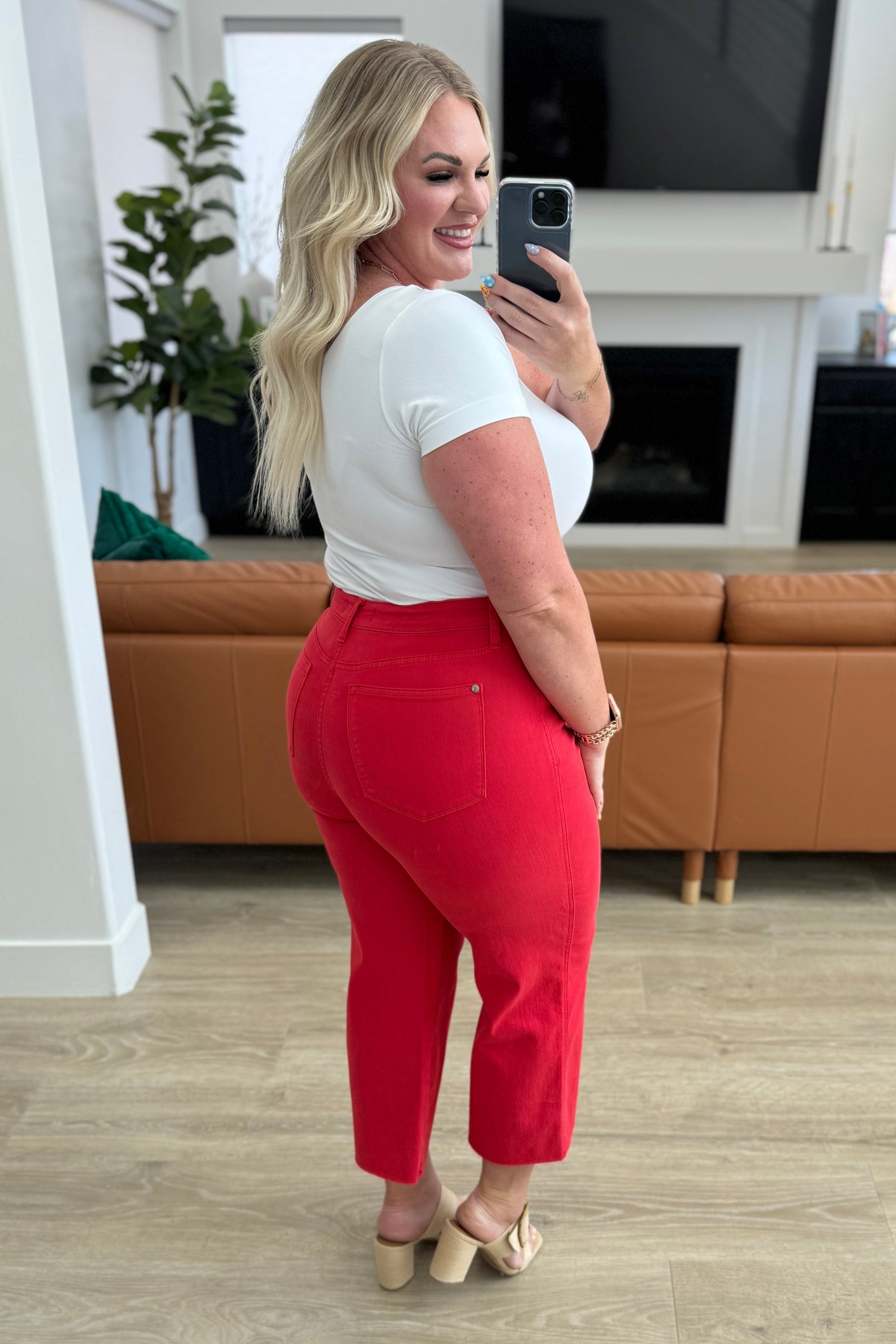 Lisa High Rise Control Top Wide Leg Crop Jeans in Red - Southern Chic Magnolias, LLC