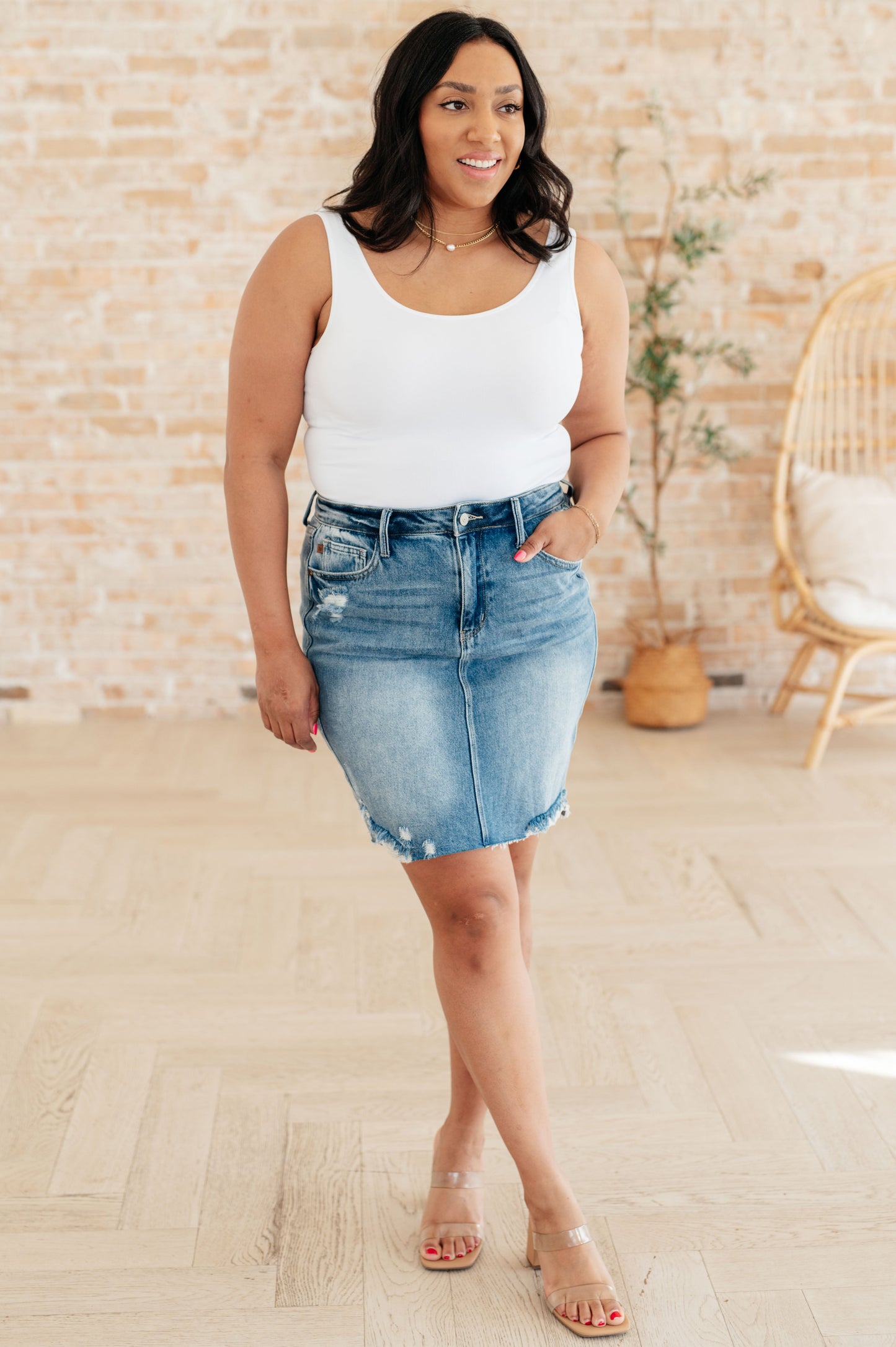 Carol High Rise Rigid Magic Denim Skirt - Southern Chic Magnolias, LLC