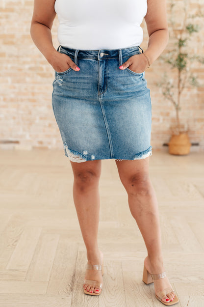 Carol High Rise Rigid Magic Denim Skirt - Southern Chic Magnolias, LLC