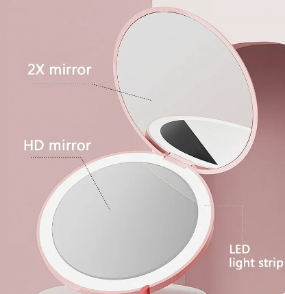 Portable Mini LED Makeup Mirror Pink