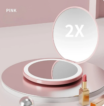 Portable Mini LED Makeup Mirror Pink