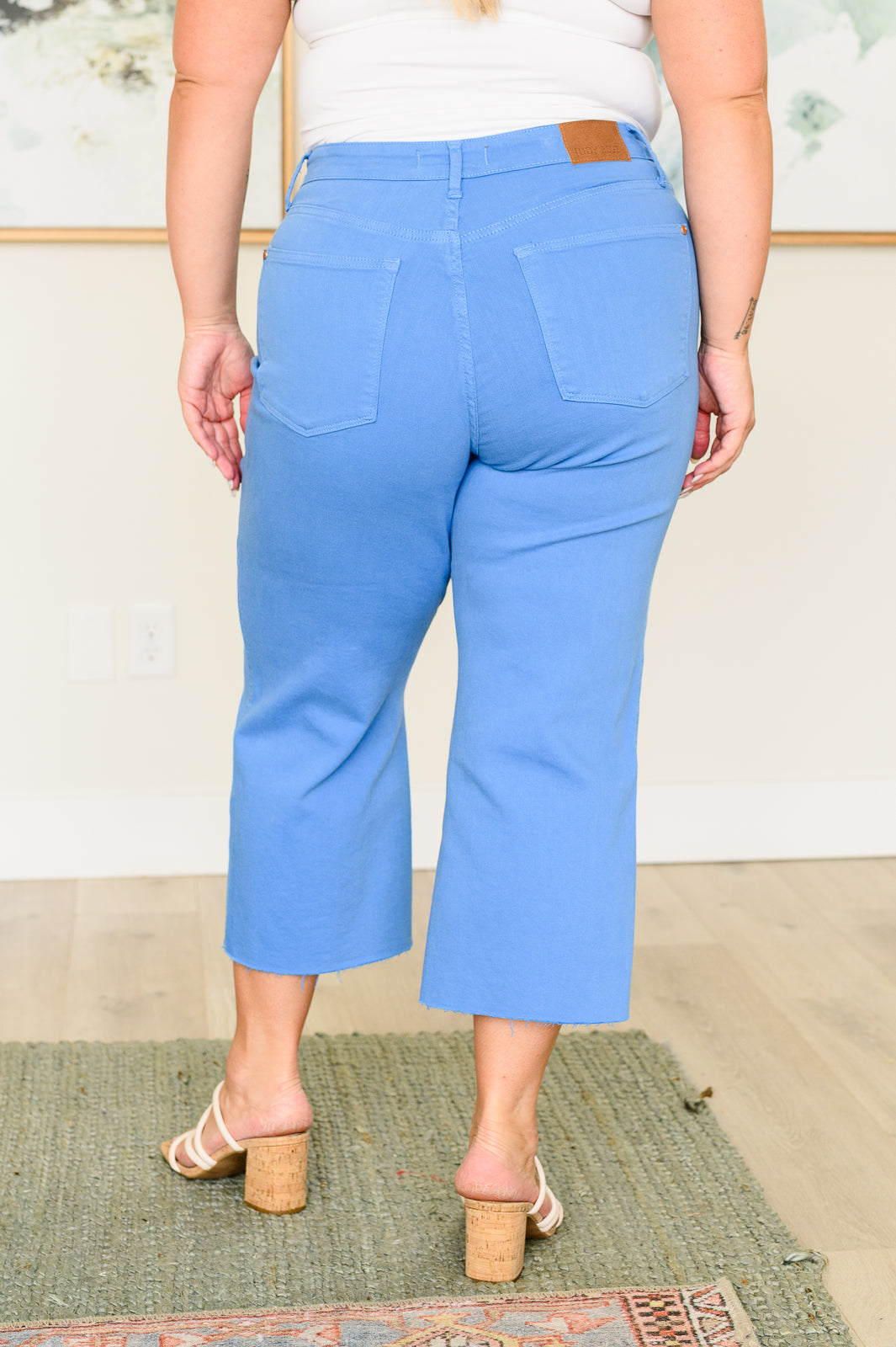 Lisa High Rise Control Top Wide Leg Crop Jeans in Sky Blue - Southern Chic Magnolias, LLC