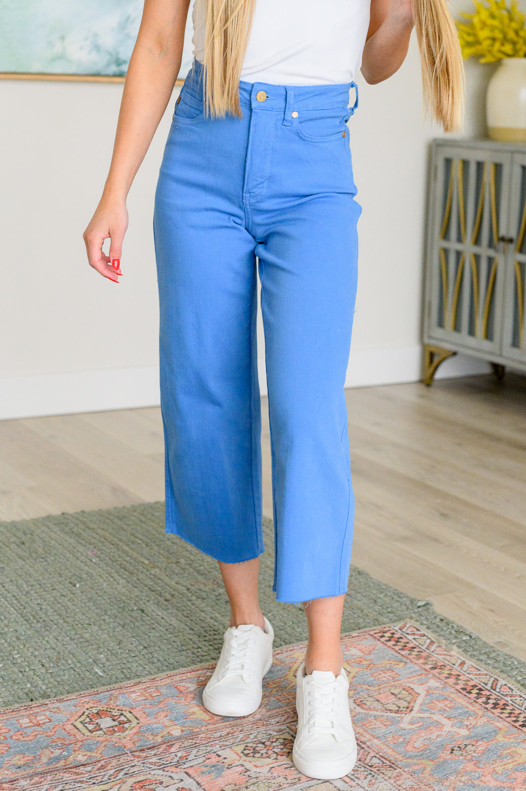 Lisa High Rise Control Top Wide Leg Crop Jeans in Sky Blue - Southern Chic Magnolias, LLC