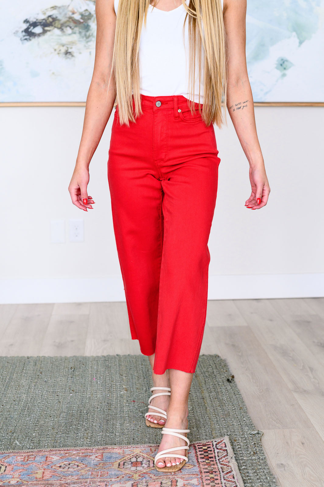 Lisa High Rise Control Top Wide Leg Crop Jeans in Red - Southern Chic Magnolias, LLC