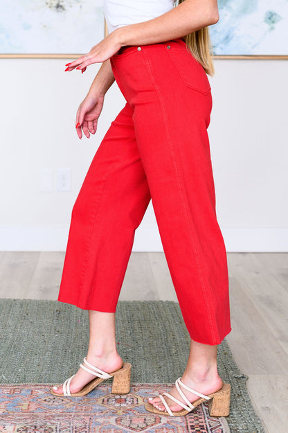 Lisa High Rise Control Top Wide Leg Crop Jeans in Red - Southern Chic Magnolias, LLC