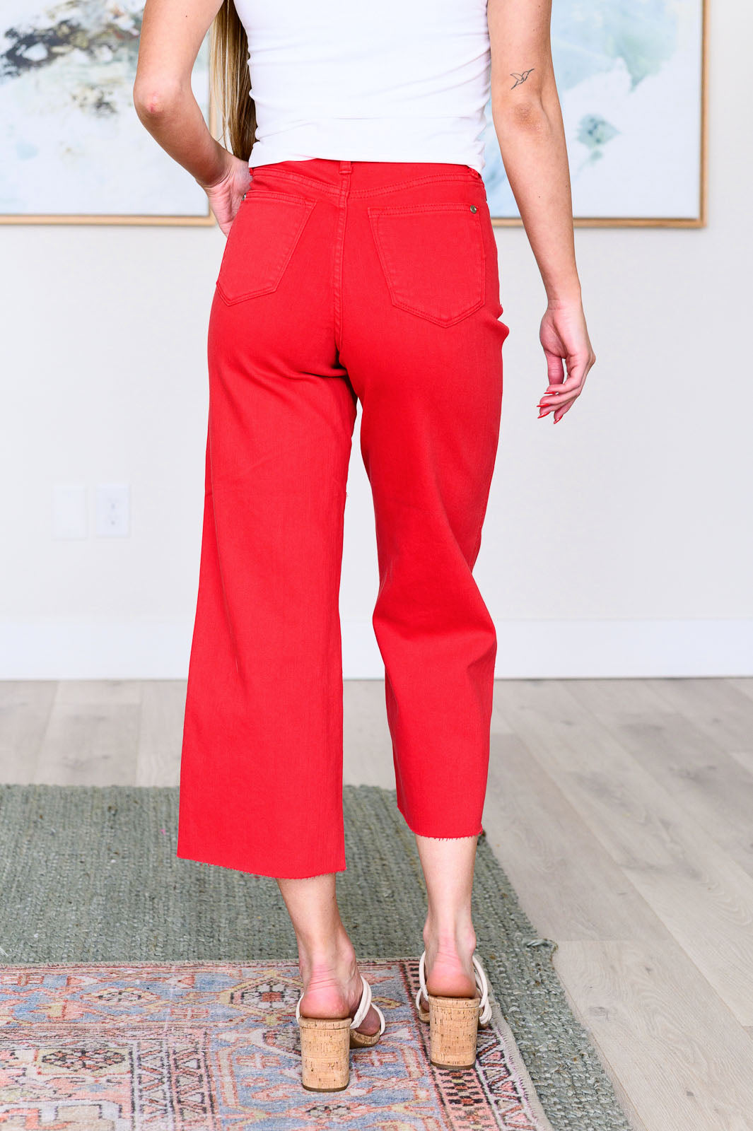 Lisa High Rise Control Top Wide Leg Crop Jeans in Red - Southern Chic Magnolias, LLC