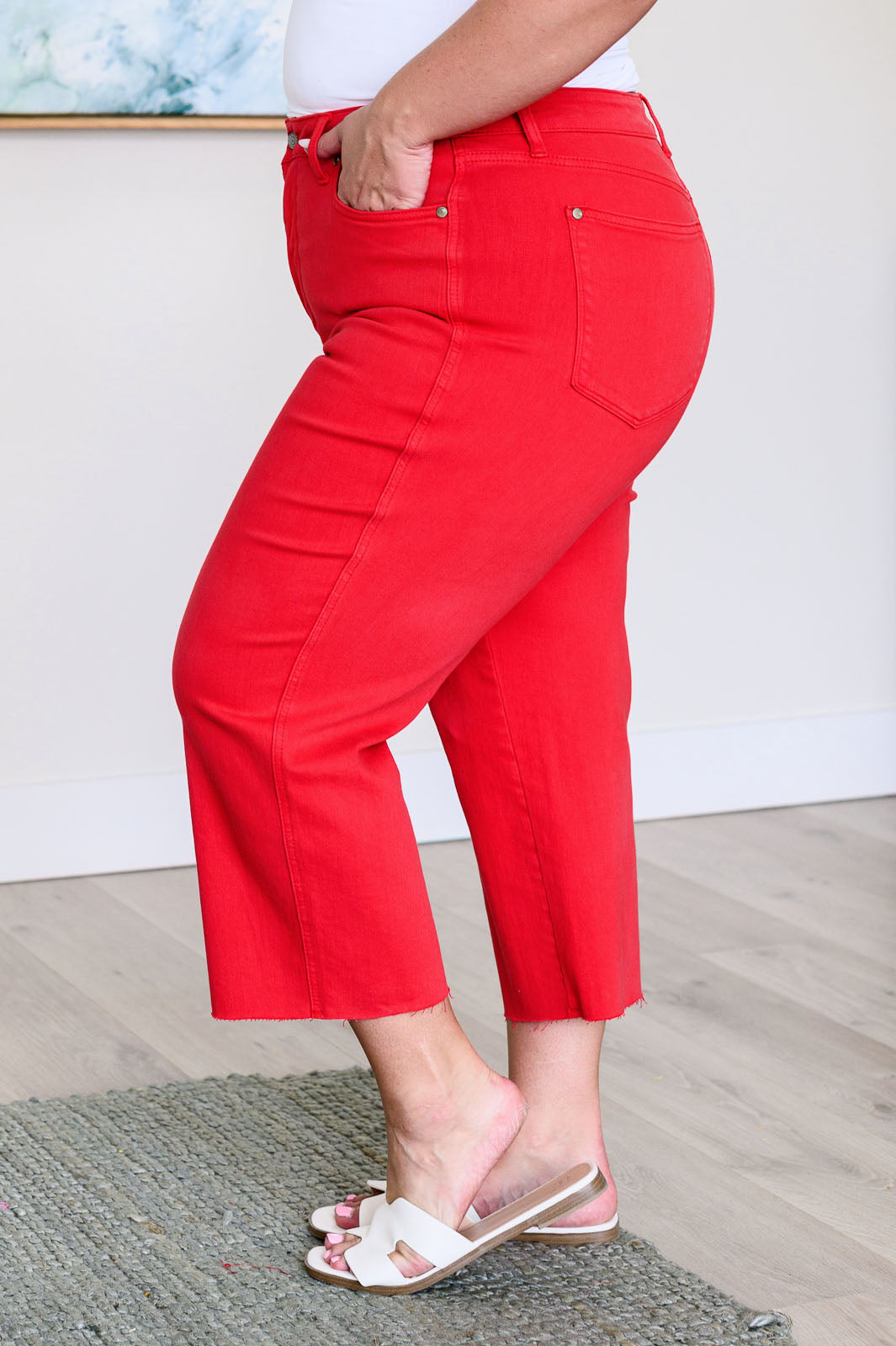 Lisa High Rise Control Top Wide Leg Crop Jeans in Red - Southern Chic Magnolias, LLC