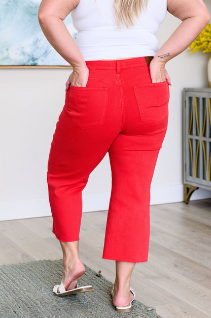 Lisa High Rise Control Top Wide Leg Crop Jeans in Red - Southern Chic Magnolias, LLC