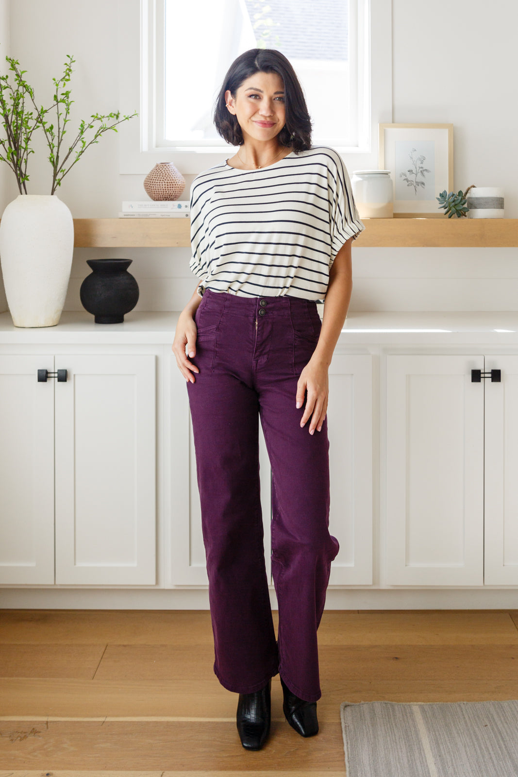 Petunia High Rise Wide Leg Jeans in Plum - Southern Chic Magnolias, LLC