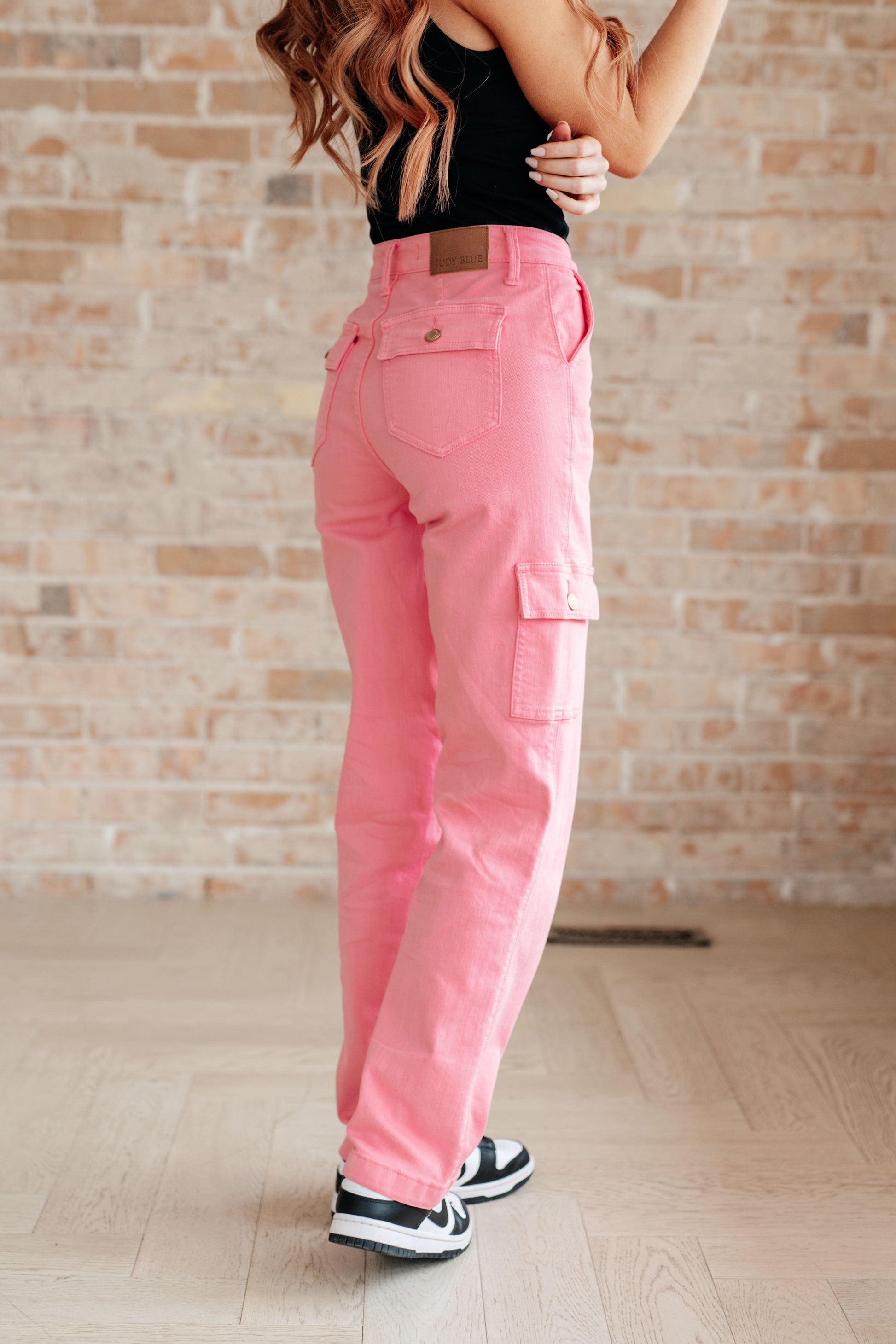 Peggy High Rise Cargo Straight Jeans in Pink - Southern Chic Magnolias, LLC