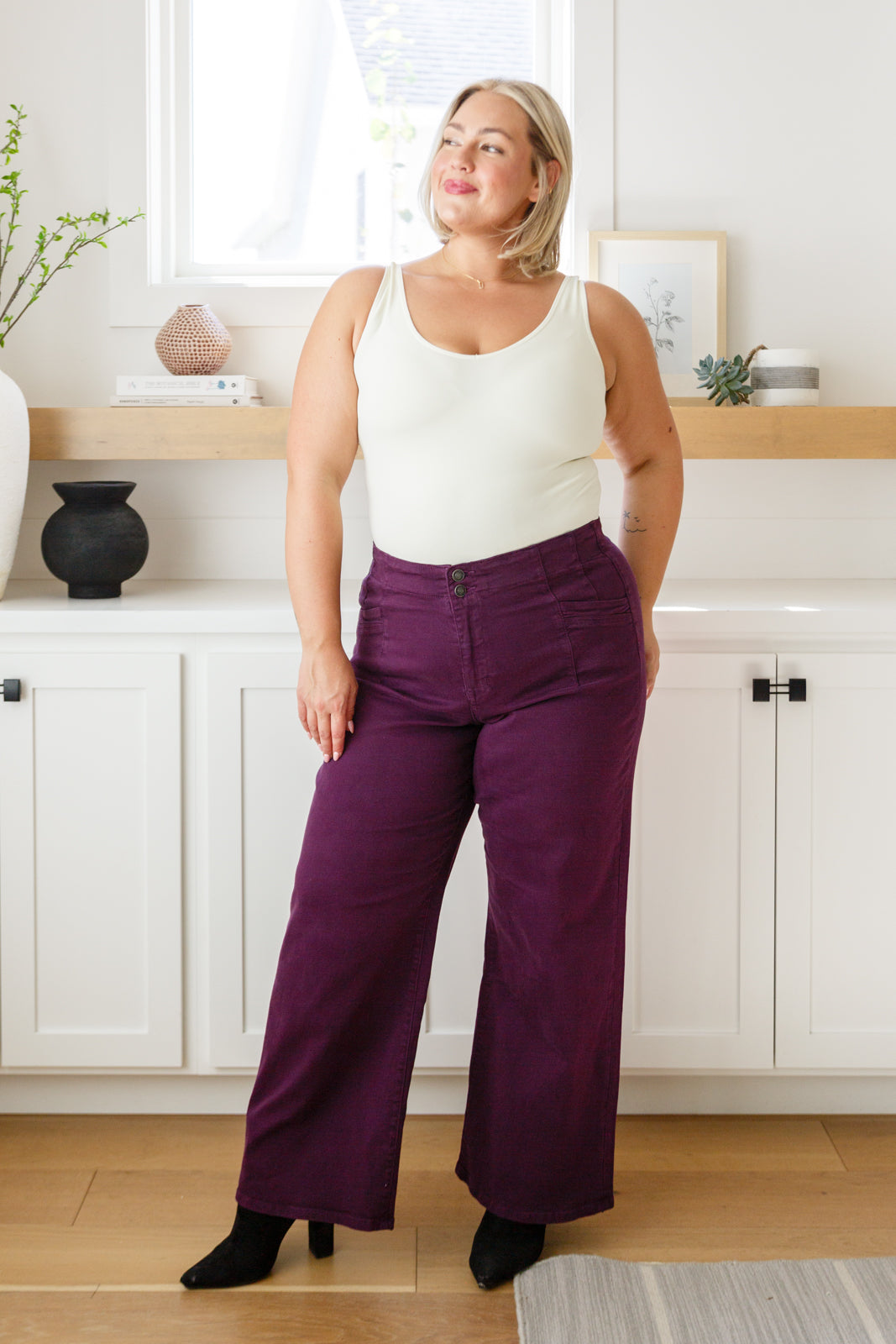 Petunia High Rise Wide Leg Jeans in Plum - Southern Chic Magnolias, LLC