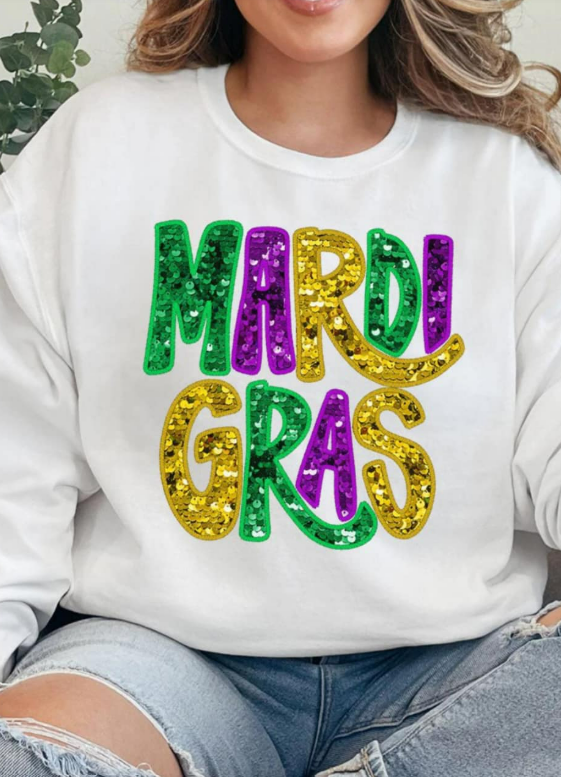 Pre-Order Mardi Gras Doodle Faux Glitter Heavy-Weight Crew Sweatshirt