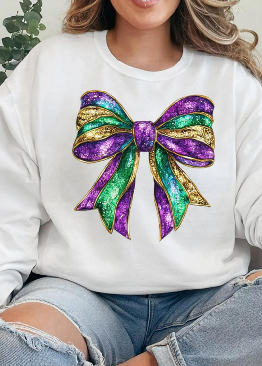Pre-Order Glitzy Mardi Gras Bow Heavy-weight Crew Sweatshirt