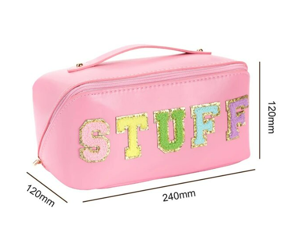 Chenille Letter Patch Cosmetic / Toiletry Bag Pink - Southern Chic Magnolias, LLC