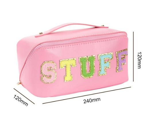 Chenille Letter Patch Cosmetic / Toiletry Bag Pink - Southern Chic Magnolias, LLC