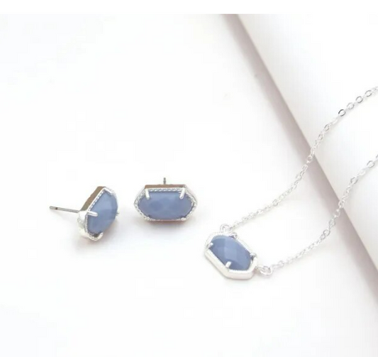 Small Oval Necklace & Earring Set Blue - Southern Chic Magnolias, LLC