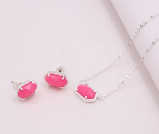 Small Oval Necklace & Earrings Set Hot Pink - Southern Chic Magnolias, LLC