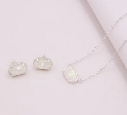 Small Oval Necklace & Earring Set White Glitter - Southern Chic Magnolias, LLC