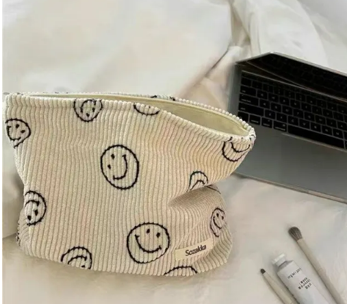 Corduroy Smiley Face Makeup Bag - Southern Chic Magnolias, LLC