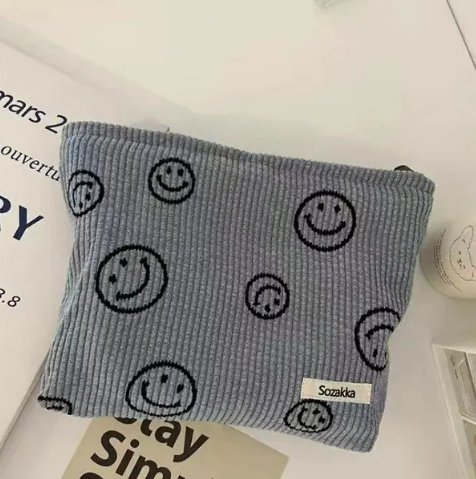 Corduroy Smiley Face Makeup Bag - Southern Chic Magnolias, LLC