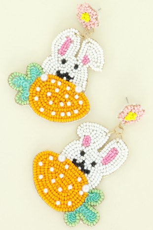 EASTER BUNNY WITH CARROT BEADED EARRINGS - Southern Chic Magnolias, LLC