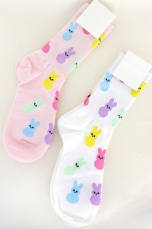 WHITE EASTER KNIT BUNNY RABBIT CREW SOCKS - Southern Chic Magnolias, LLC