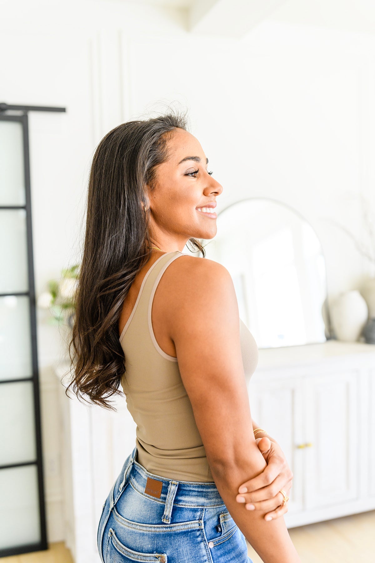 The Basics Reversible Longline Tank in Light Mocha - Southern Chic Magnolias, LLC