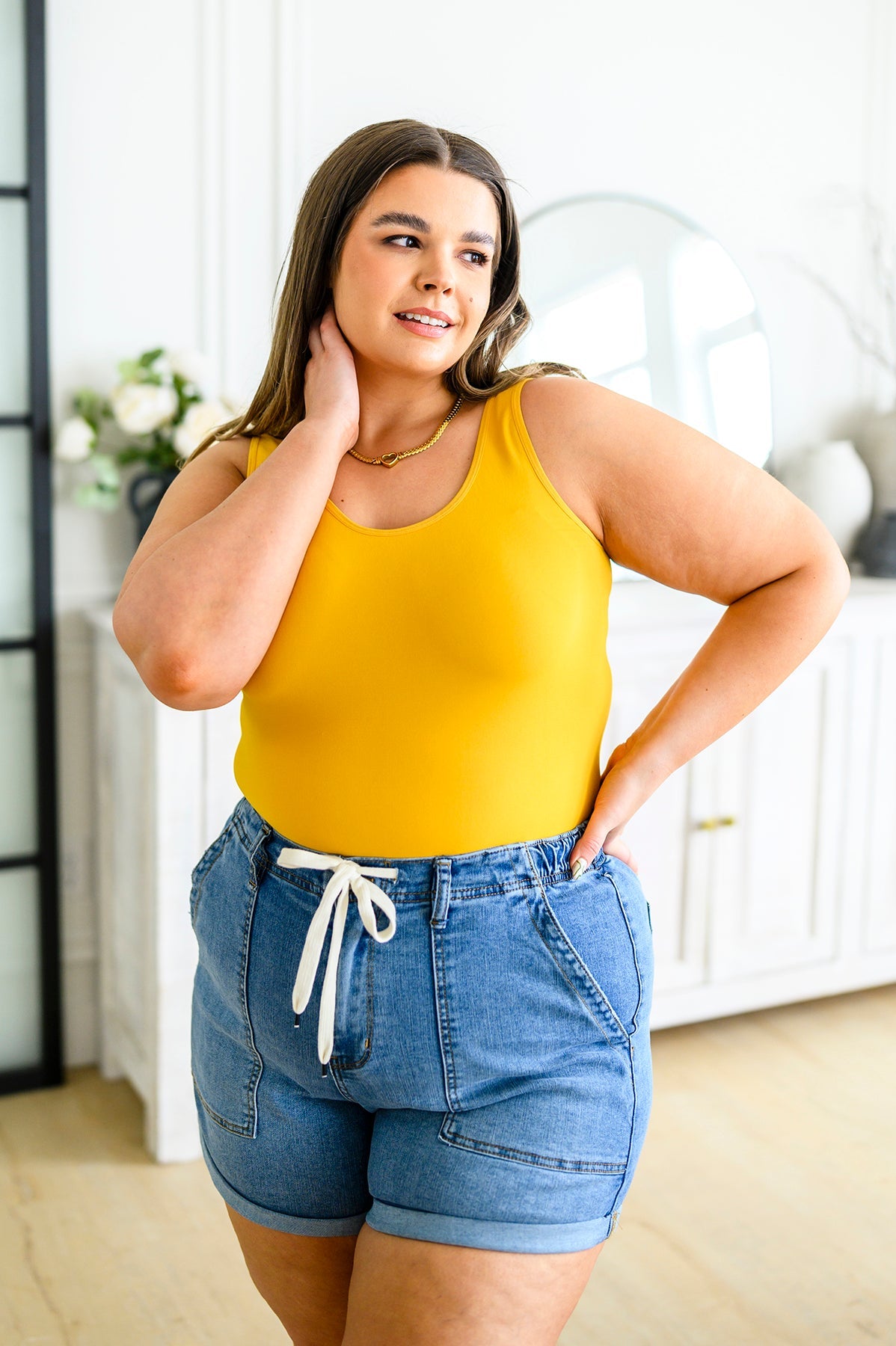 The Basics Reversible Longline Tank in Mustard - Southern Chic Magnolias, LLC