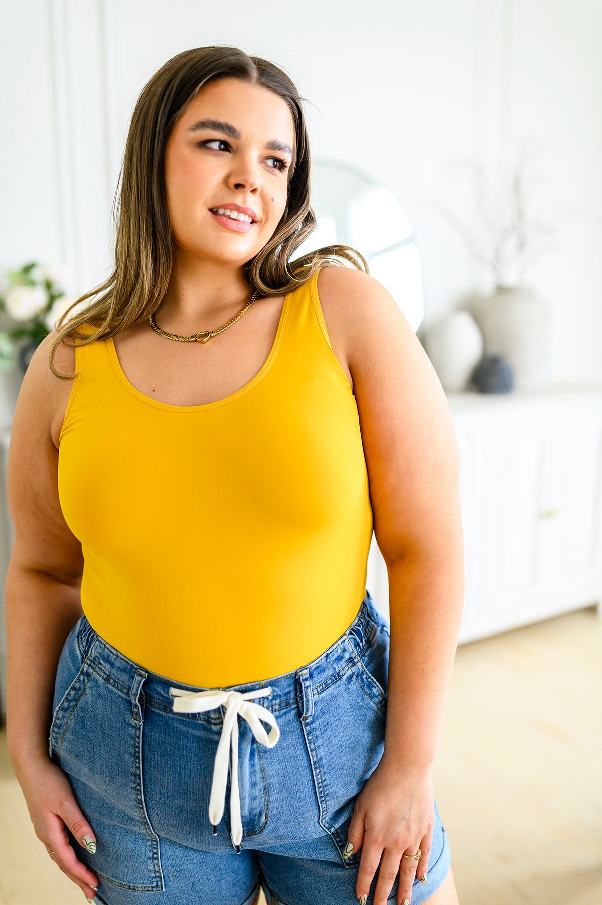 The Basics Reversible Longline Tank in Mustard - Southern Chic Magnolias, LLC