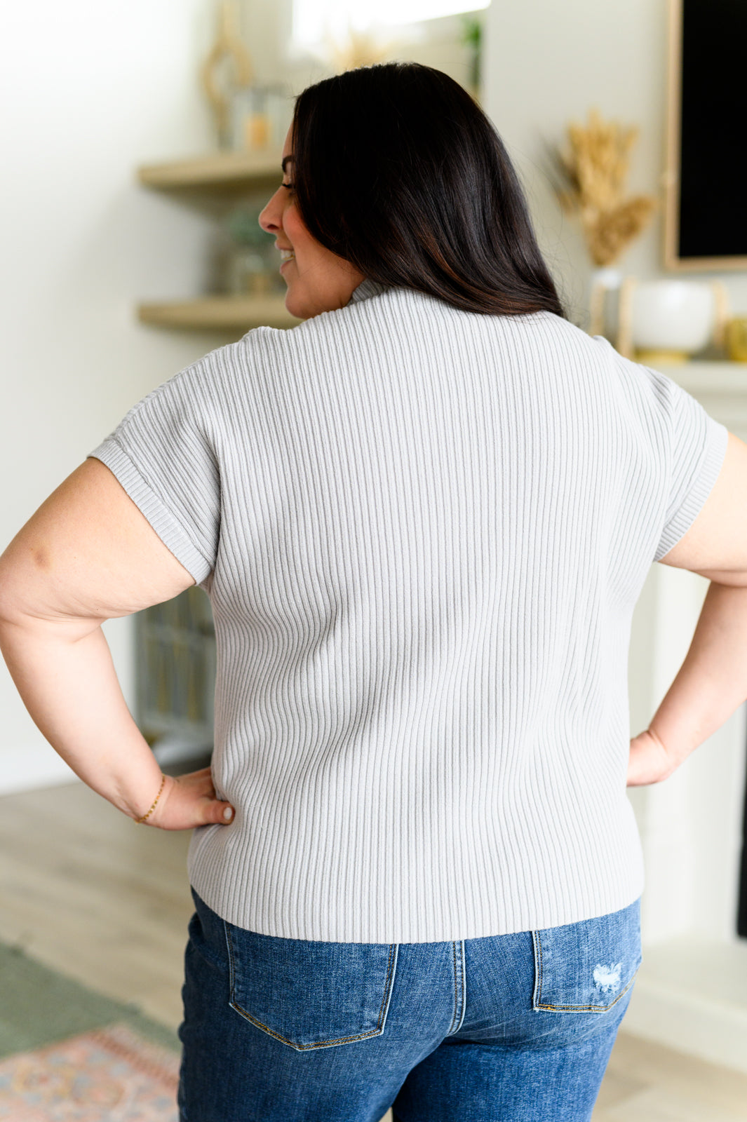 This Little Life Mock Neck Short Sleeve Sweater in Grey - Southern Chic Magnolias, LLC