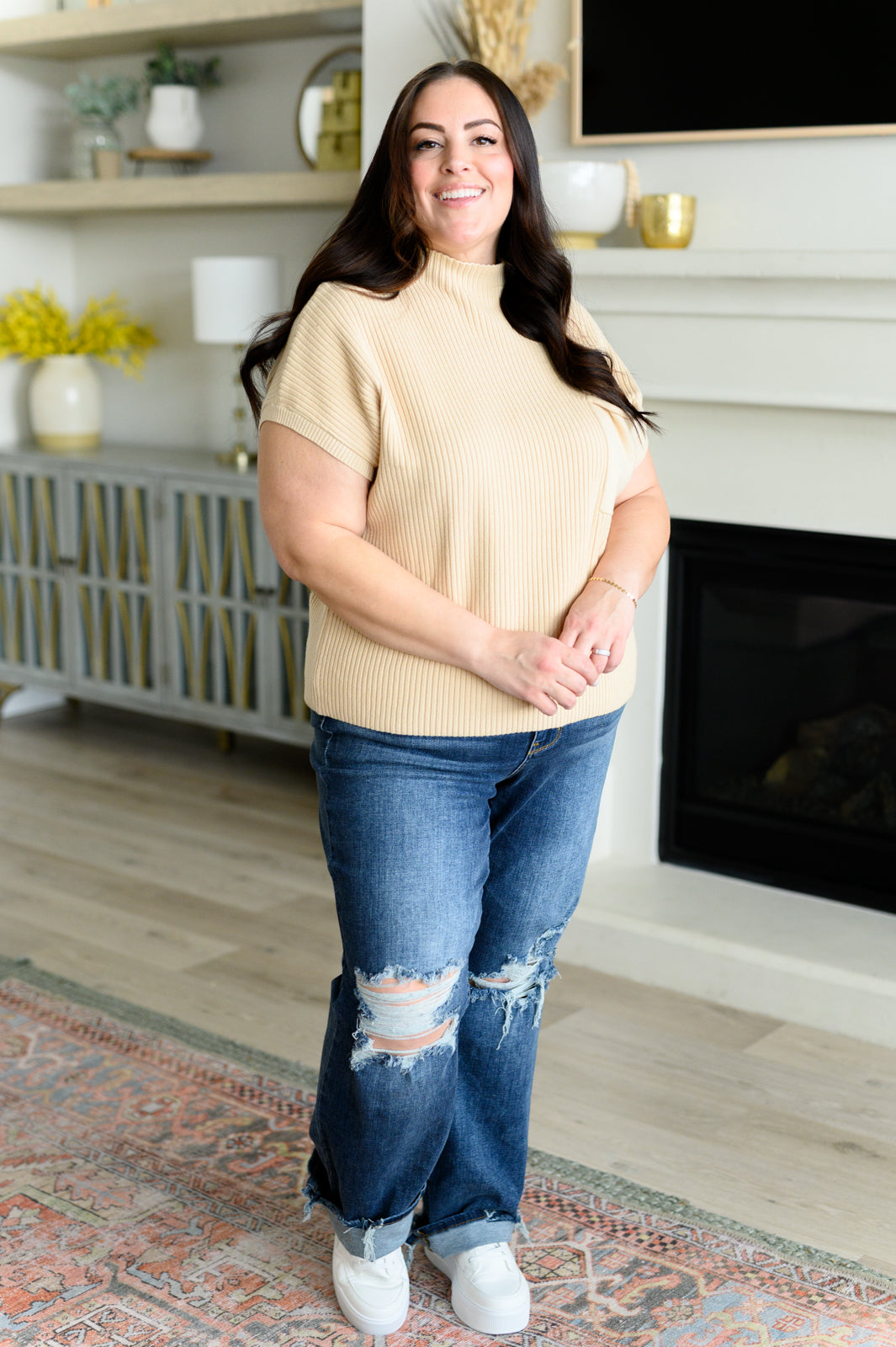 This Little Life Mock Neck Short Sleeve Sweater in Oatmeal - Southern Chic Magnolias, LLC