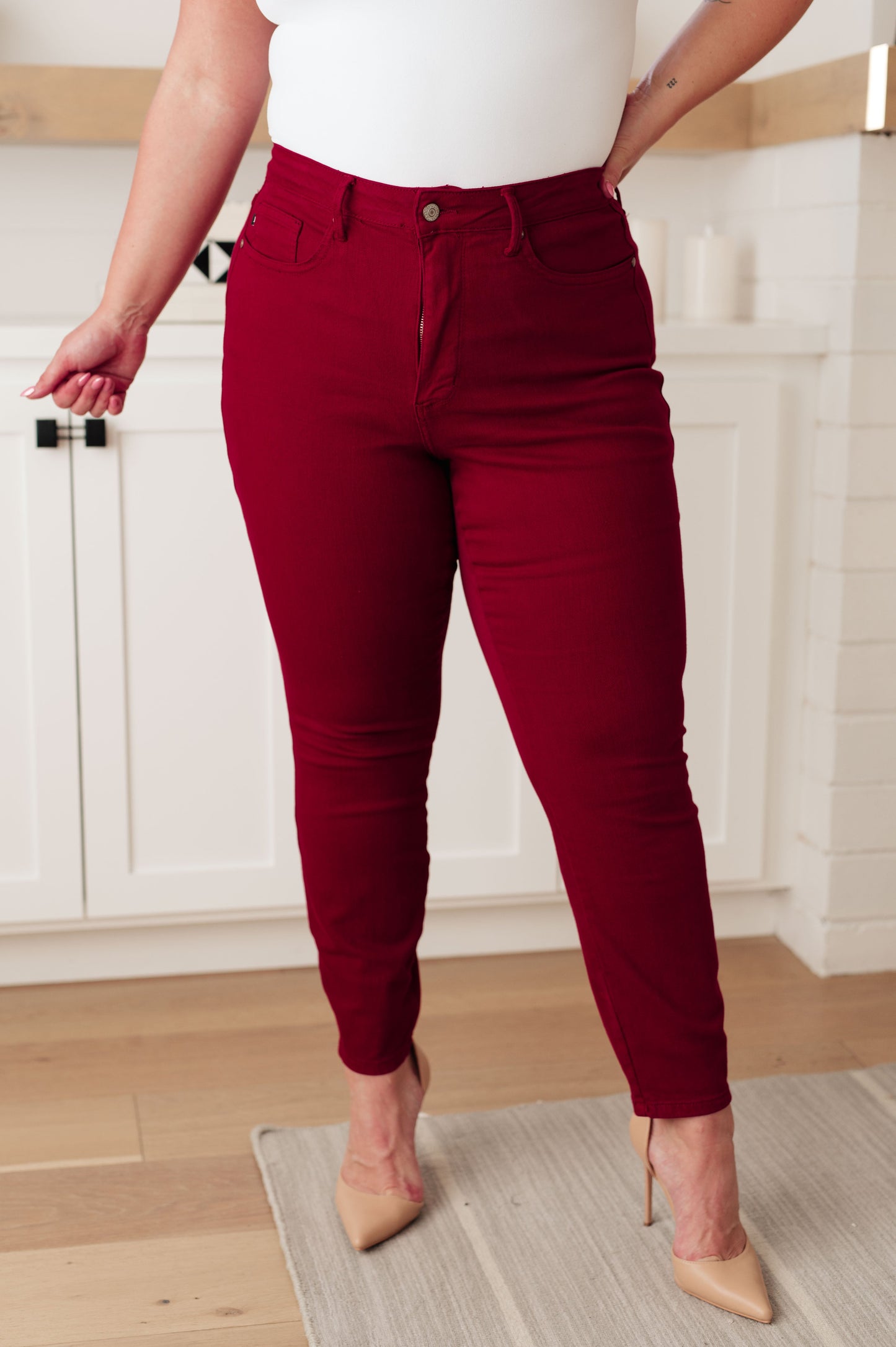 Wanda High Rise Control Top Skinny Jeans Scarlet - Southern Chic Magnolias, LLC