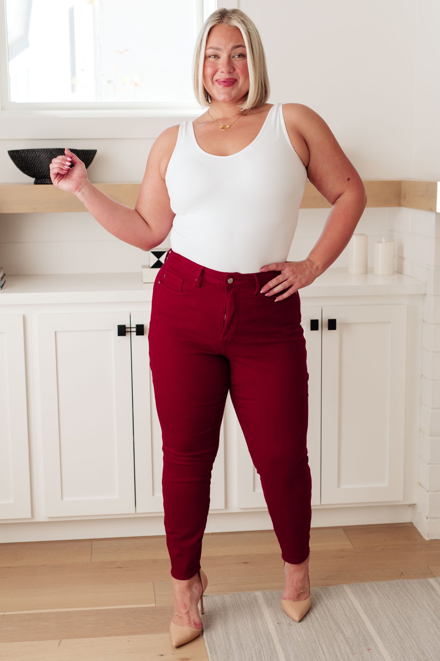 Wanda High Rise Control Top Skinny Jeans Scarlet - Southern Chic Magnolias, LLC