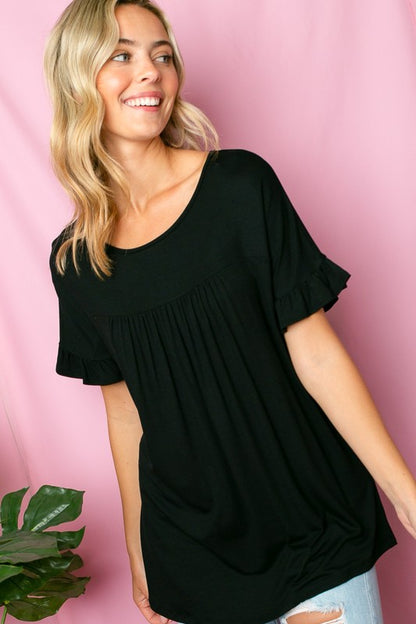 PLUS SOLID RUFFLED SL BABY DOLL TOP