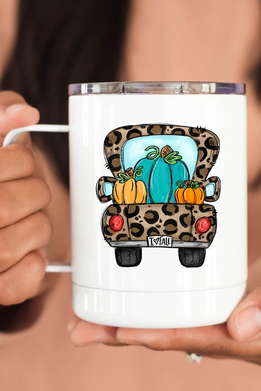 Fall Leopard Pumpkin Truck Coffee Travel Cup