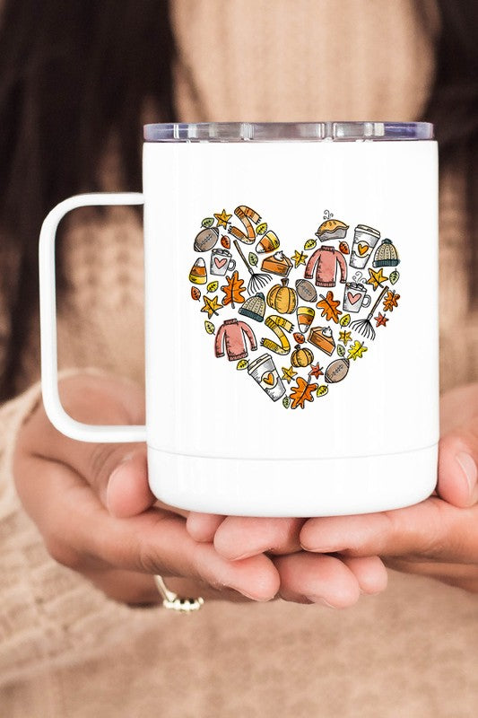 Fall Autumn Doodle Heart Coffee Travel Cup