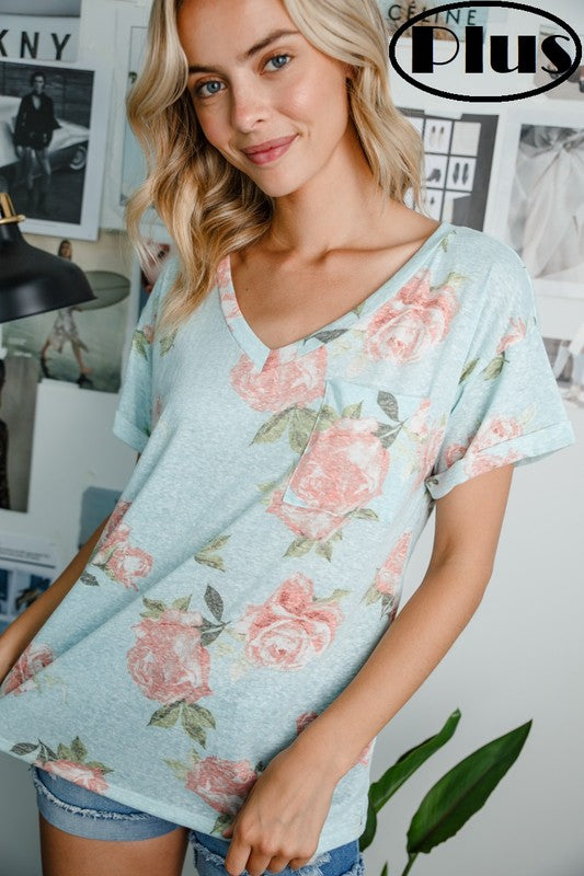 PLUS TRIBLEND FLORAL POCKET TOP - Southern Chic Magnolias, LLC