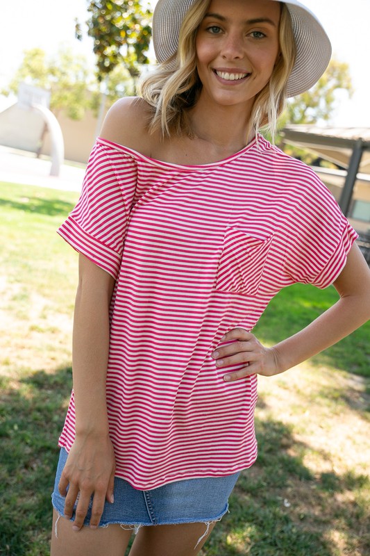 PLUS STRIPE ONE SHOULDER BOXY TOP - Southern Chic Magnolias, LLC