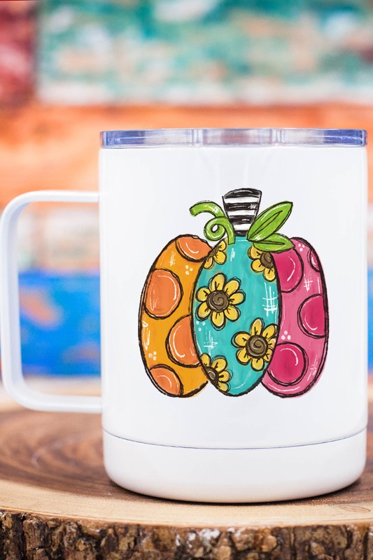 Sunflower Striped Stem Pumpkin Coffee Travel Mug