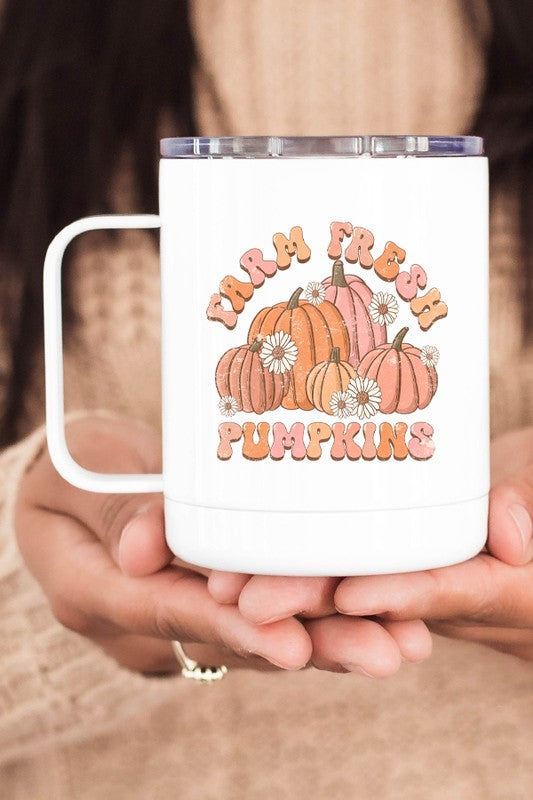 Orange Pink Farm Fresh Pumpkins Coffee Travel Cup